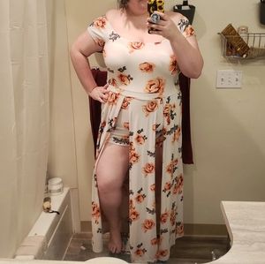 Plus floral romper with long skirt